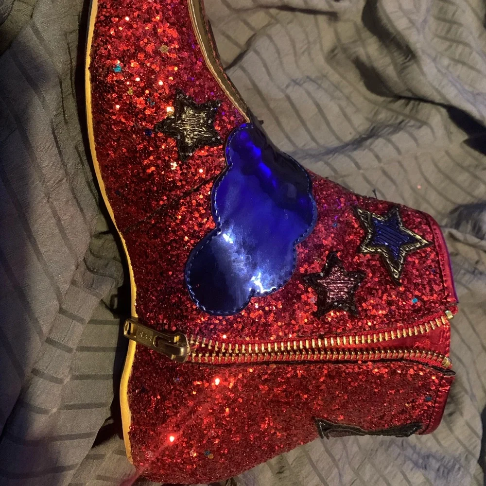Women's Red Glitter Star & Cloud Ankle Boots With Original Box - Picture 9 of 16